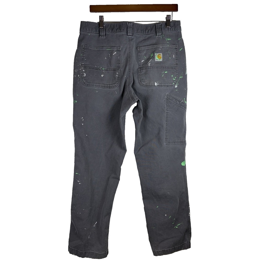 Carhartt Dark Gray Pants with Green & White Paint Splatter - Picture 2 of 10